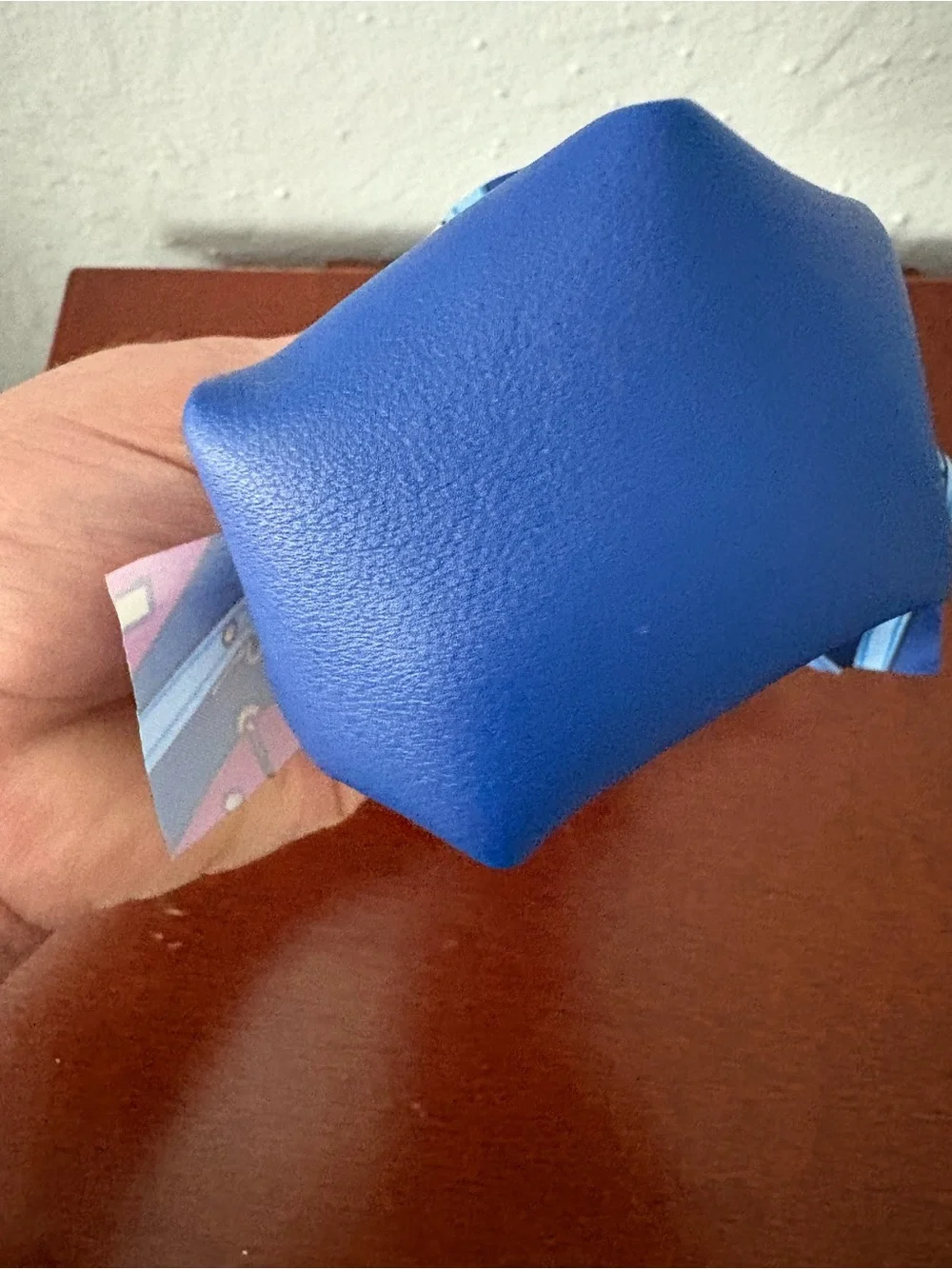 Blue Mini Leather Purse Charm/ Keychain with Scarf Accent
